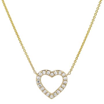 Small Open Heart Diamond Necklace in 14K Yellow Gold