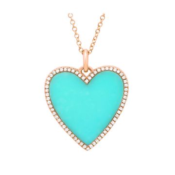 Turquoise Diamond Heart Pendant in 14K Rose Gold 