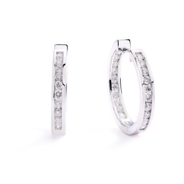 Round-Cut Diamond Hoop Earrings in 14K White Gold (2.25ct)
