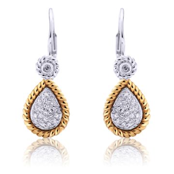 Two-Tone Teardrop Diamond Drop Earrings in 14K White and Yellow Gold (0.17ct)