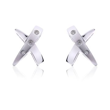Matte-Finished Diamond "X" Stud Earrings in 14K White Gold (0.04ct)