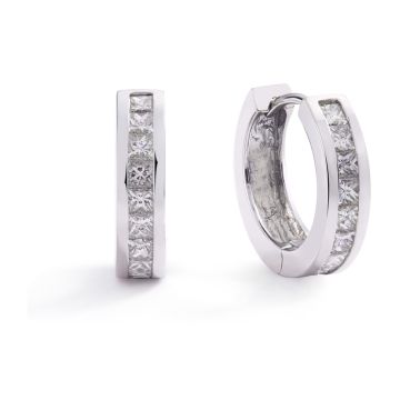 Princess-Cut Diamond Hoop Earrings in 14K White Gold (1.70ct)