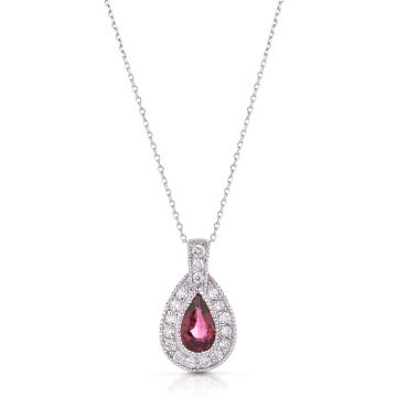 Pear Shaped Pink Tourmaline and Diamond Pendant in 14K White Gold (9x5mm)