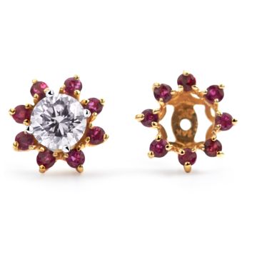 Round Ruby Gemstone Earring Jacket Earrings in 14K Yellow Gold (6mm)