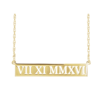Pierced Roman Date Necklace in 14k Yellow Gold 