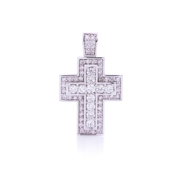 Men's Double Diamond Cross Pendant in 14K White Gold (1.70ct)