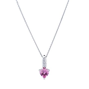 Pink Sapphire Heart and Diamond Pendant in 14K White Gold
