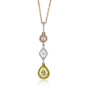 Three-Stone Pink and Yellow Diamond Pendant in 18K White, Yellow and Rose Gold (1.12ct)