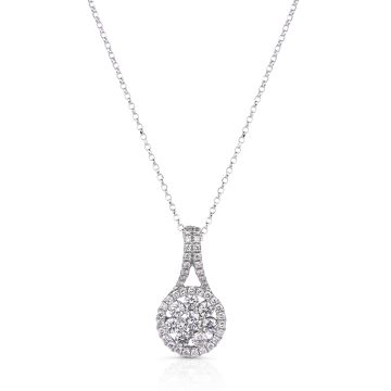Flower & Halo Diamond Pendant in 18K White Gold (0.65ct)