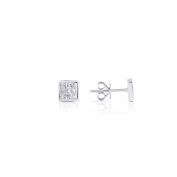 Princess-Cut Diamond Cluster Stud Earrings in 18K White Gold 