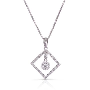 Diamond Shaped Floating Cluster Pendant in 18k White Gold (0.80ct)