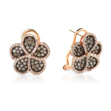 Champagne Diamond Flower Earrings in 14K Rose Gold with Black Rhodium (1.50ct)