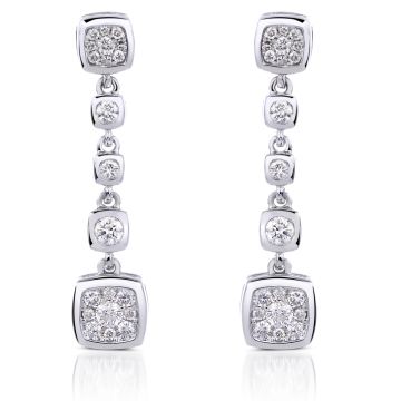 Cluster Diamond Drop Earrings in 14K White Gold