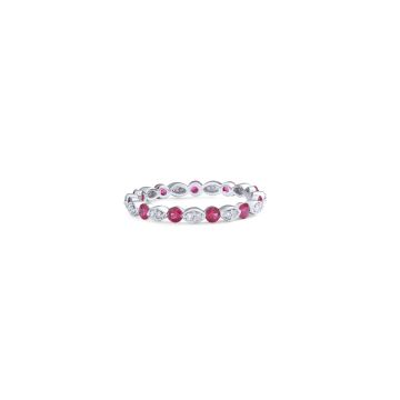 Floating Ruby and Marquise Illusion Diamond Eternity Ring in 14K White Gold