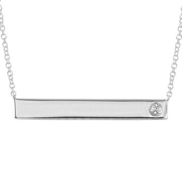 Engravable Bar Necklace with Single Diamond in 14K White Gold (0.04ct)