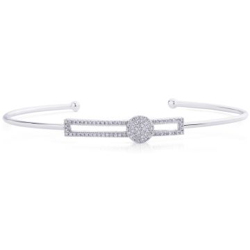 Cuff With Bar and Diamond Pave Circle in 14K White Gold