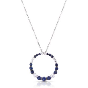 Sapphire and Diamond Circle Of Life Pendant in 18K White Gold