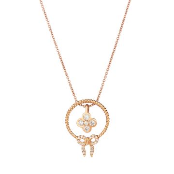 Diamond Love Knot Circle and Diamond Clover Pendant in 18K Rose Gold (0.23ct)