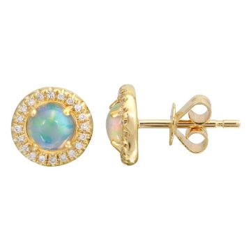 Opal Diamond Halo Stud Earrings in 14K Yellow Gold