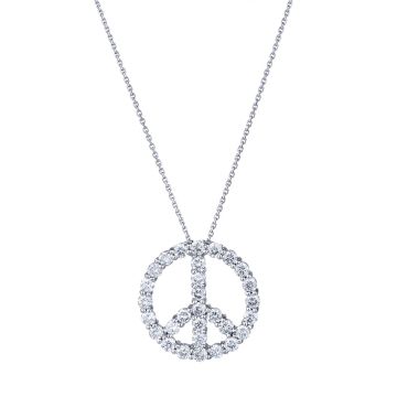Diamond Peace Sign Pendant in 14K White Gold