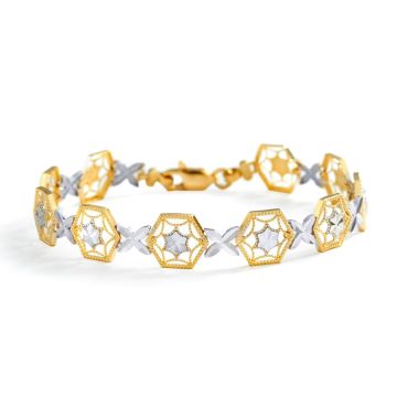 Two-Tone Diamond Cut Hexagon Bracelet in 14K Yellow and White Gold