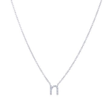 Petite Diamond "n" Initial Necklace in 14K White Gold