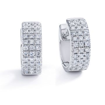 Petite Three Row Pave Diamond Huggie Hoop Earrings in 18K Gold (0.37ct)