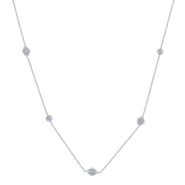 Alternating Clover and Round Diamond by the Yard Necklace in 14K White Gold (0.27ct)
