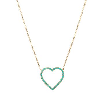 Open Turquoise Heart Necklace in 14K Yellow Gold (0.14ct)