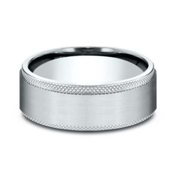 Men's Comfort-Fit Knurled Edge Wedding Band in White Gold (8mm)