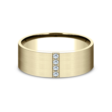 Comfort Fit Men's Vertical Diamond Row Matte Finished Wedding Ring in 18k Yellow Gold (0.08ct)