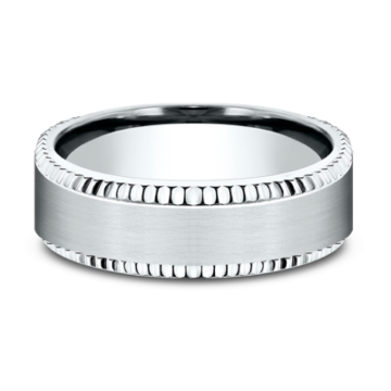 Men's Comfort-Fit Coin Edge Satin Matte White Gold Wedding Band (7mm)