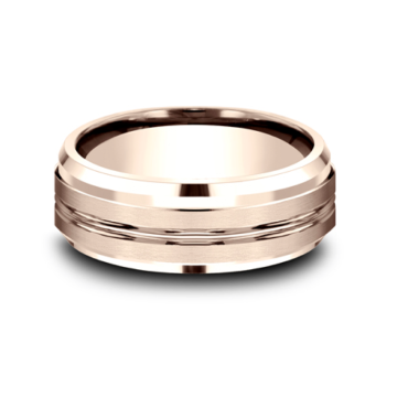 Men's Comfort-Fit Drop Bevel Edge Wedding Band in 14k Rose Gold (8mm)