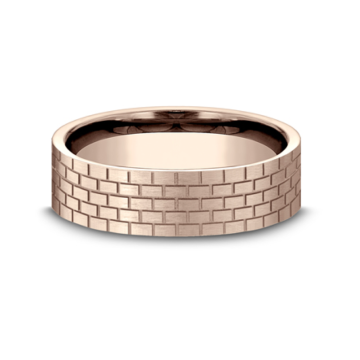 Men's Comfort Fit Brick Wall Wedding Band in 14k Rose Gold (6mm)