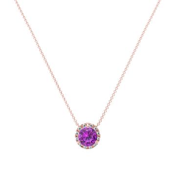 Amethyst Diamond Halo Pendant in 14k Rose Gold (8.3mm)