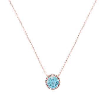 Aquamarine Diamond Halo Pendant in 14k Rose Gold (8.3mm)