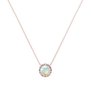 Opal and Diamond Halo Necklace in 14k Rose Gold (8.3mm)
