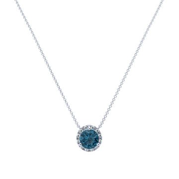 London Blue Topaz and Diamond Halo Pendant in 14k White Gold (8.3mm)