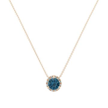 London Blue Topaz and Diamond Halo Pendant in 14k Yellow Gold (8.3mm)