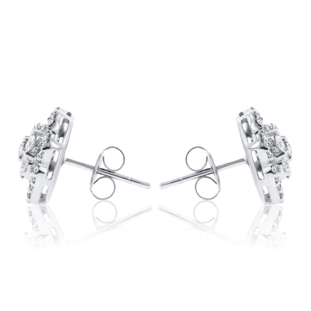 Floral Diamond Cluster Stud Earrings in 14K White Gold (1.04ct)