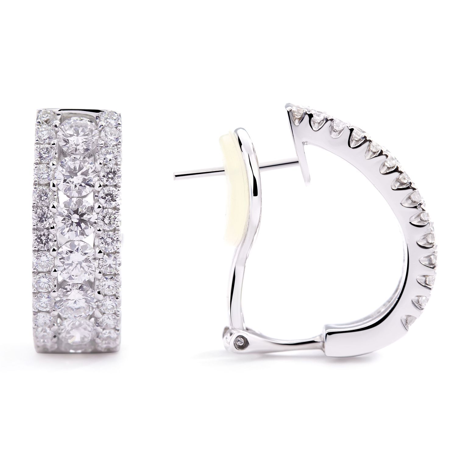 Three-Row Diamond Huggie Earrings in 18K White Gold (2.52ct)