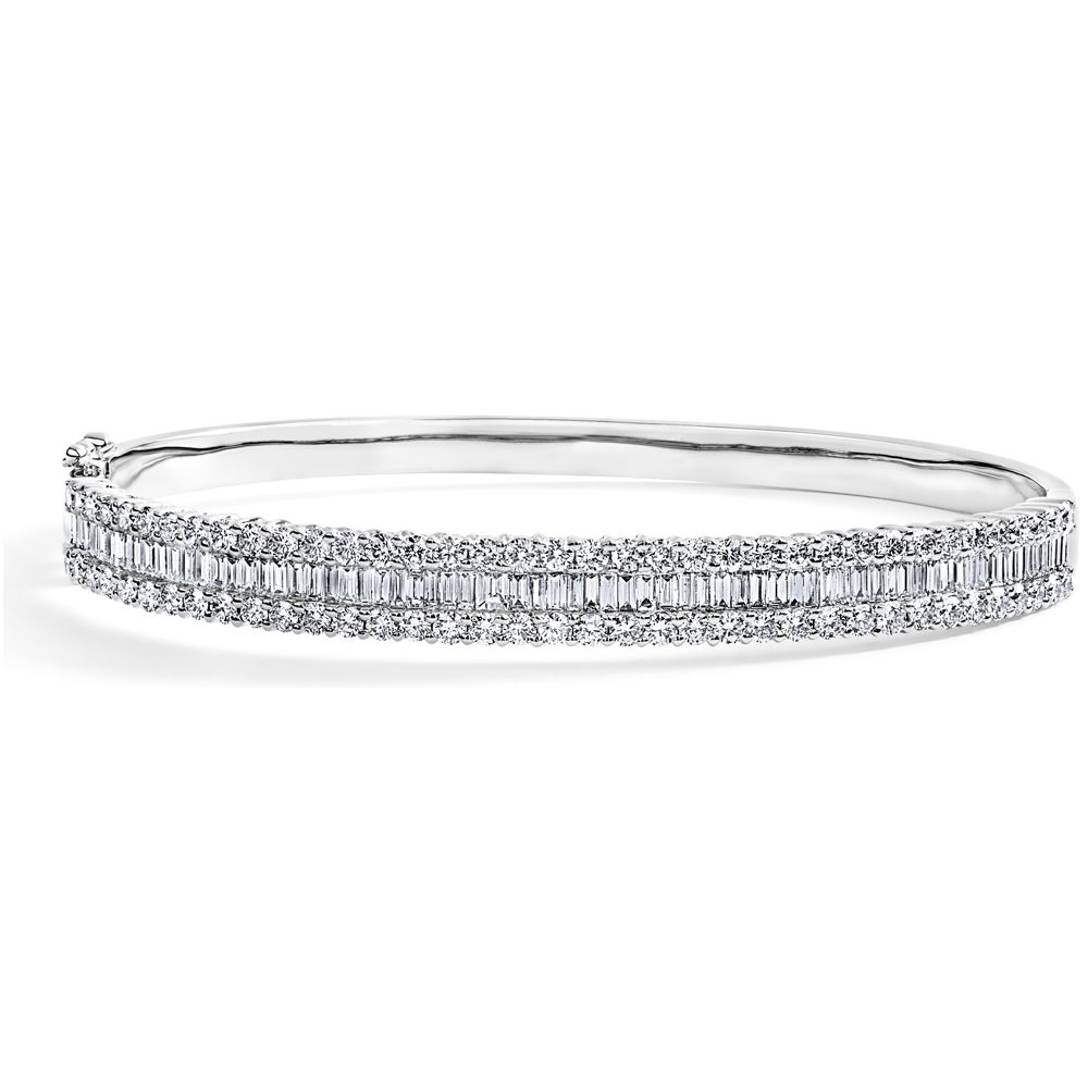 Round and Baguette Diamond Bangle in 18K White Gold (3.48ct)