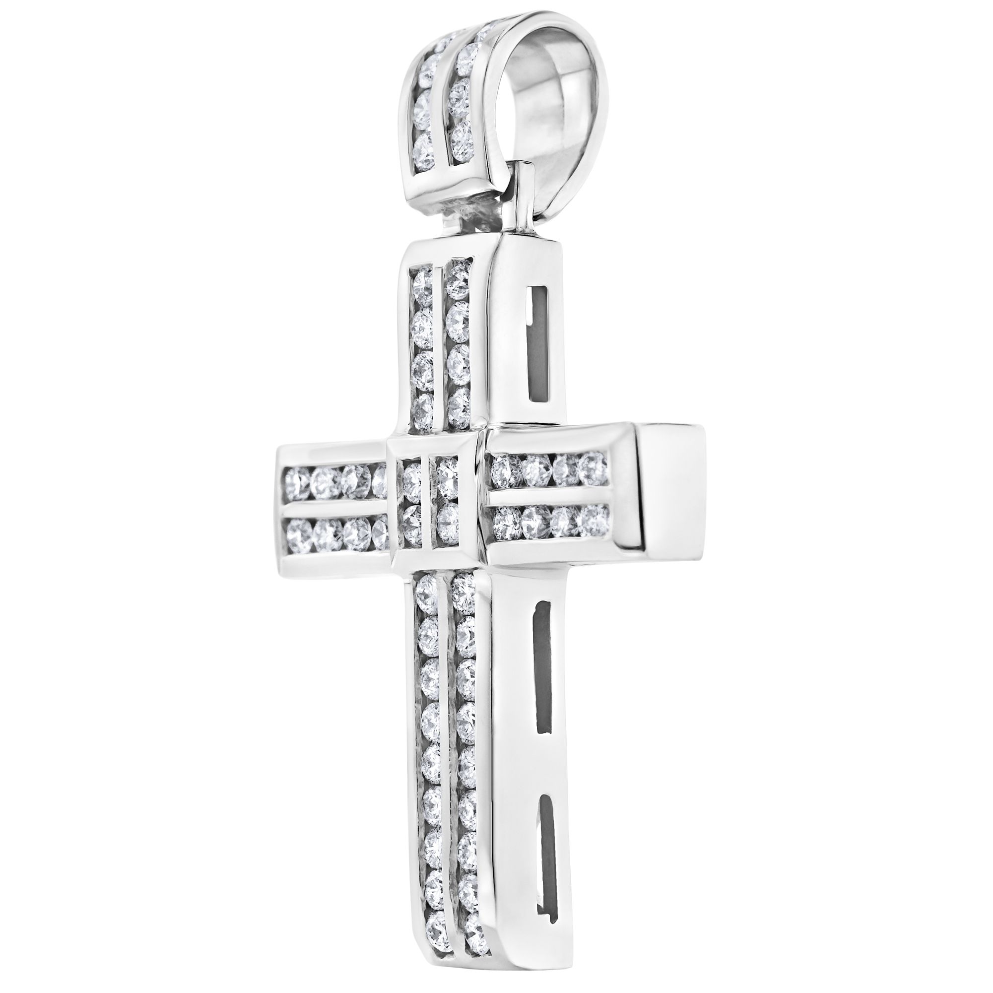 Men's Double Row Channel-Set Diamond Cross Pendant in 14K White Gold (2.54ct)
