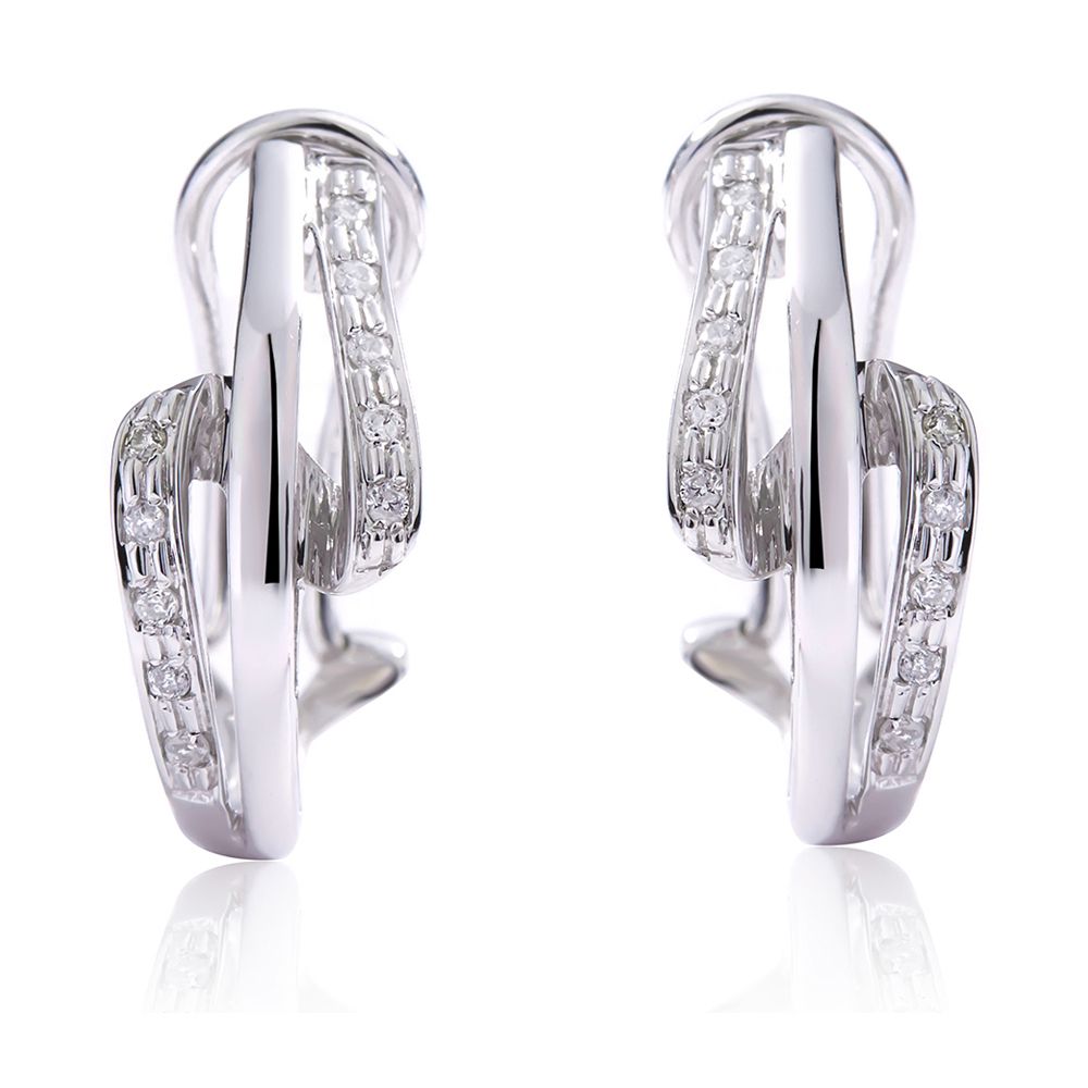 Curved Channel-Set Diamond Hoop Earrings in 14K White Gold (0.16ct)