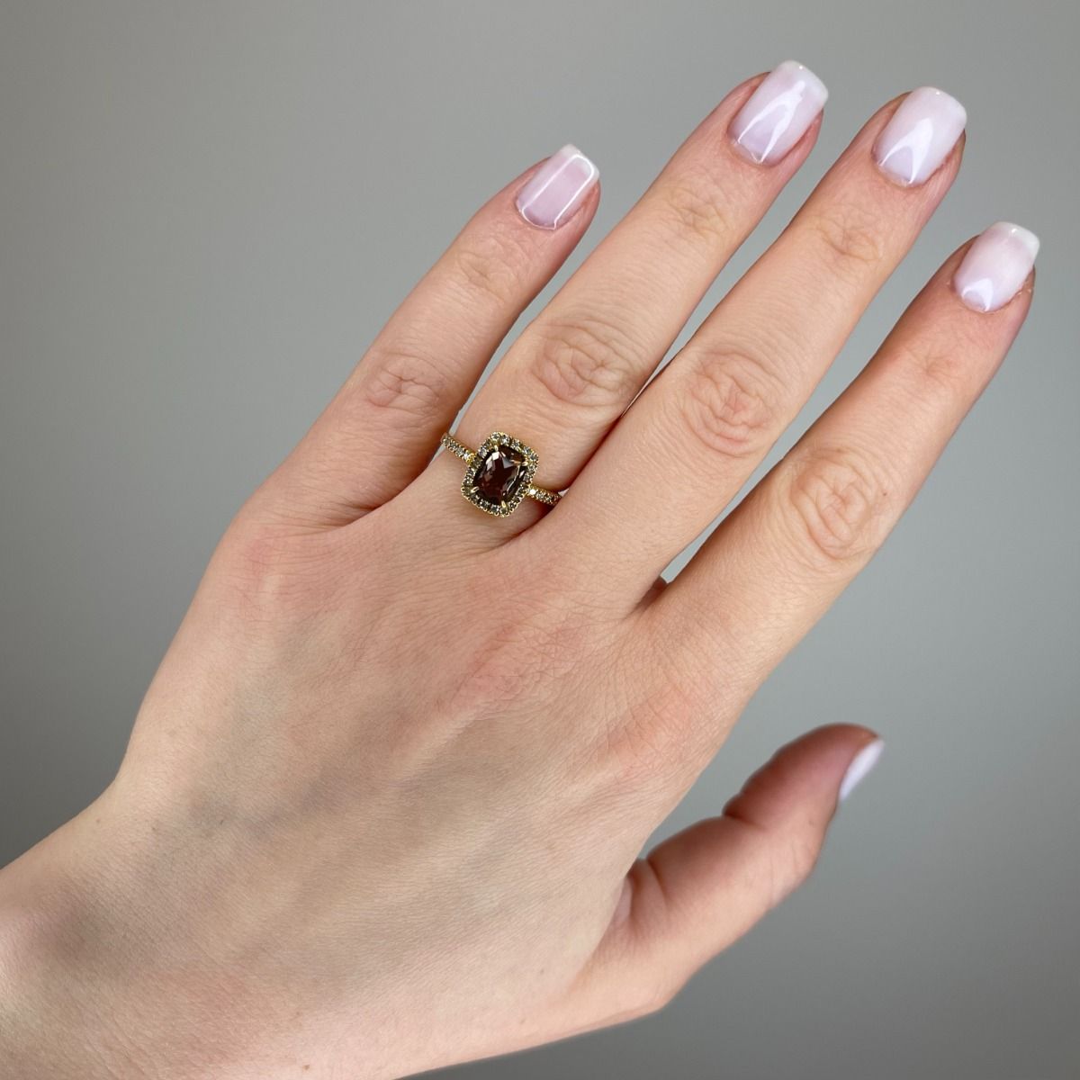 Smoky Topaz and Diamond Halo Ring in 14K Yellow Gold