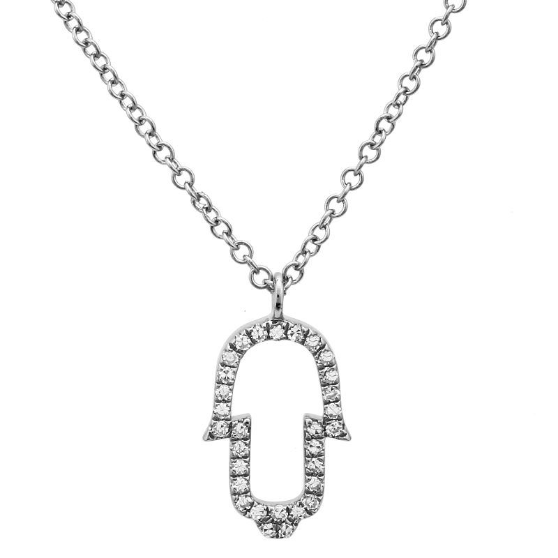 Small Open Diamond Hamsa Pendant in 14K White Gold (0.07ct)