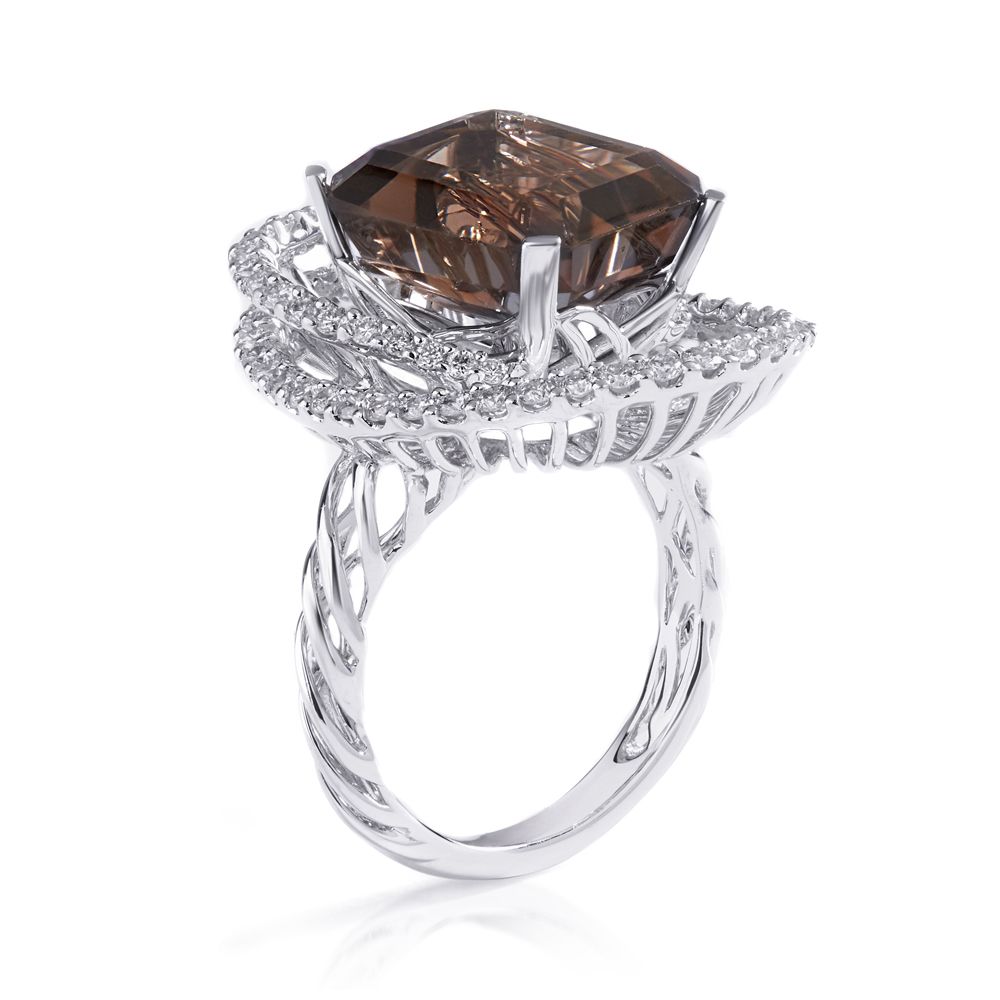 Smoky Topaz and Diamond Twisted Cocktail Ring (13x10mm)