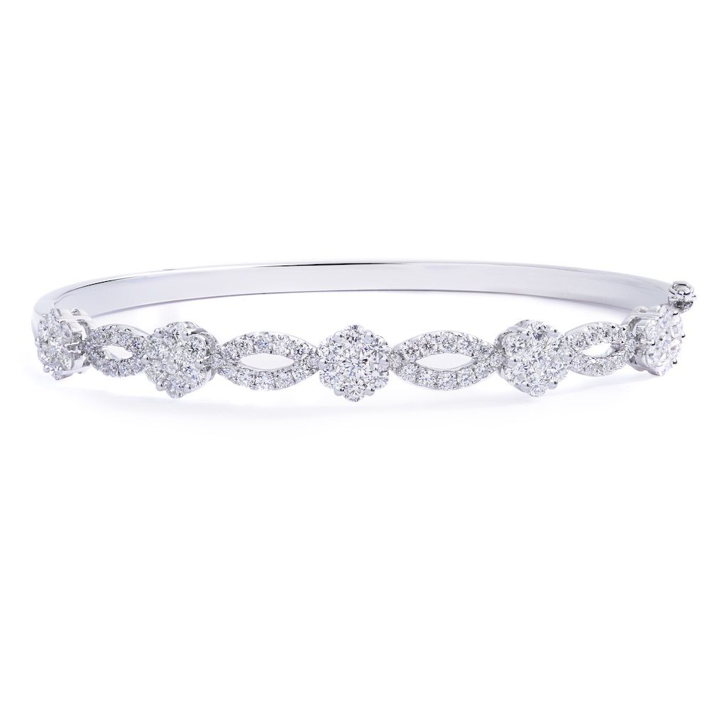 Floral Diamond Bangle in 18K White Gold (2.50ct)