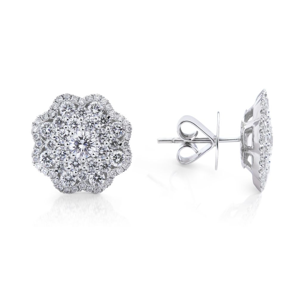 Diamond Flower Cluster Studs in 18K White Gold (1.78ct)