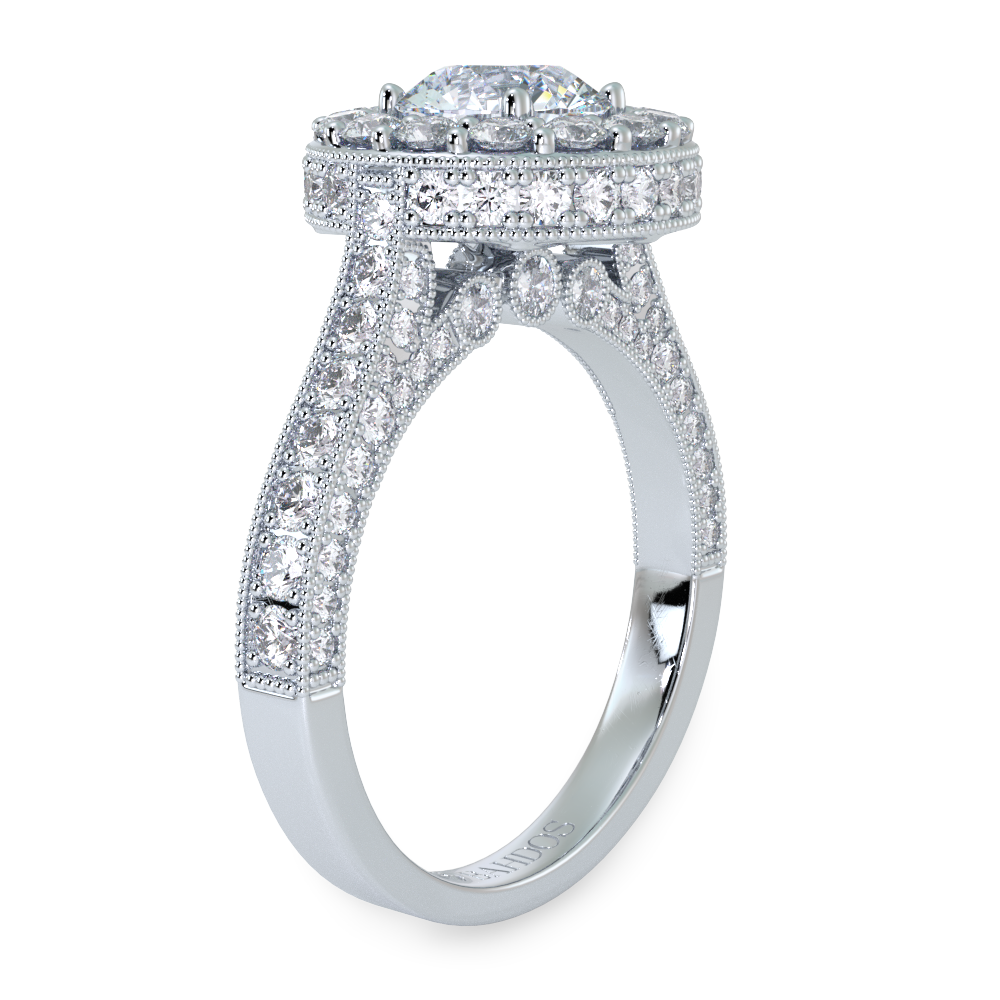 3-Sided Vintage Diamond Halo Engagement Ring